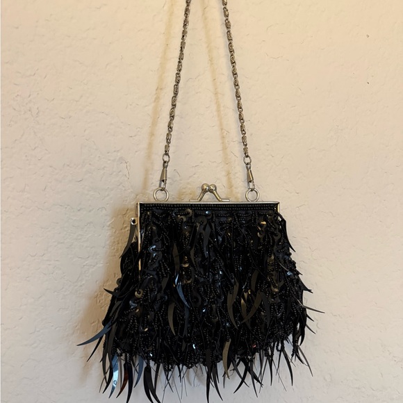 Vintage Black Beaded Evening Bag with Silver Hardware - Picture 5 of 5